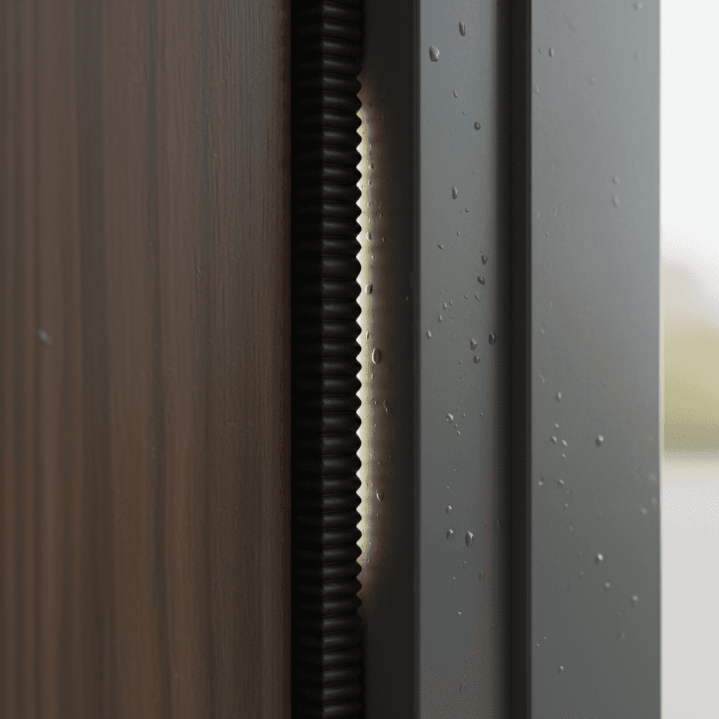 Detail of weather seal on a custom replacement door